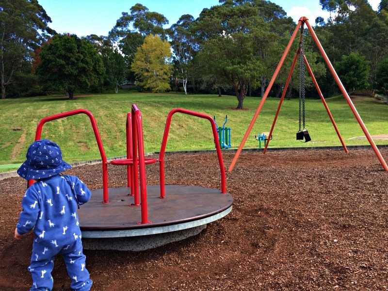Merry-go-round at Bushlands Reserve Playground, Springfield | Playing in Puddles