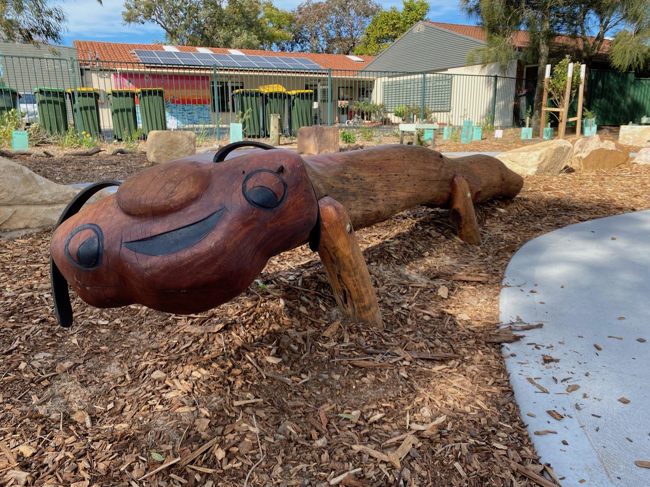 Wooden animals at Australia Ave Local Playspace